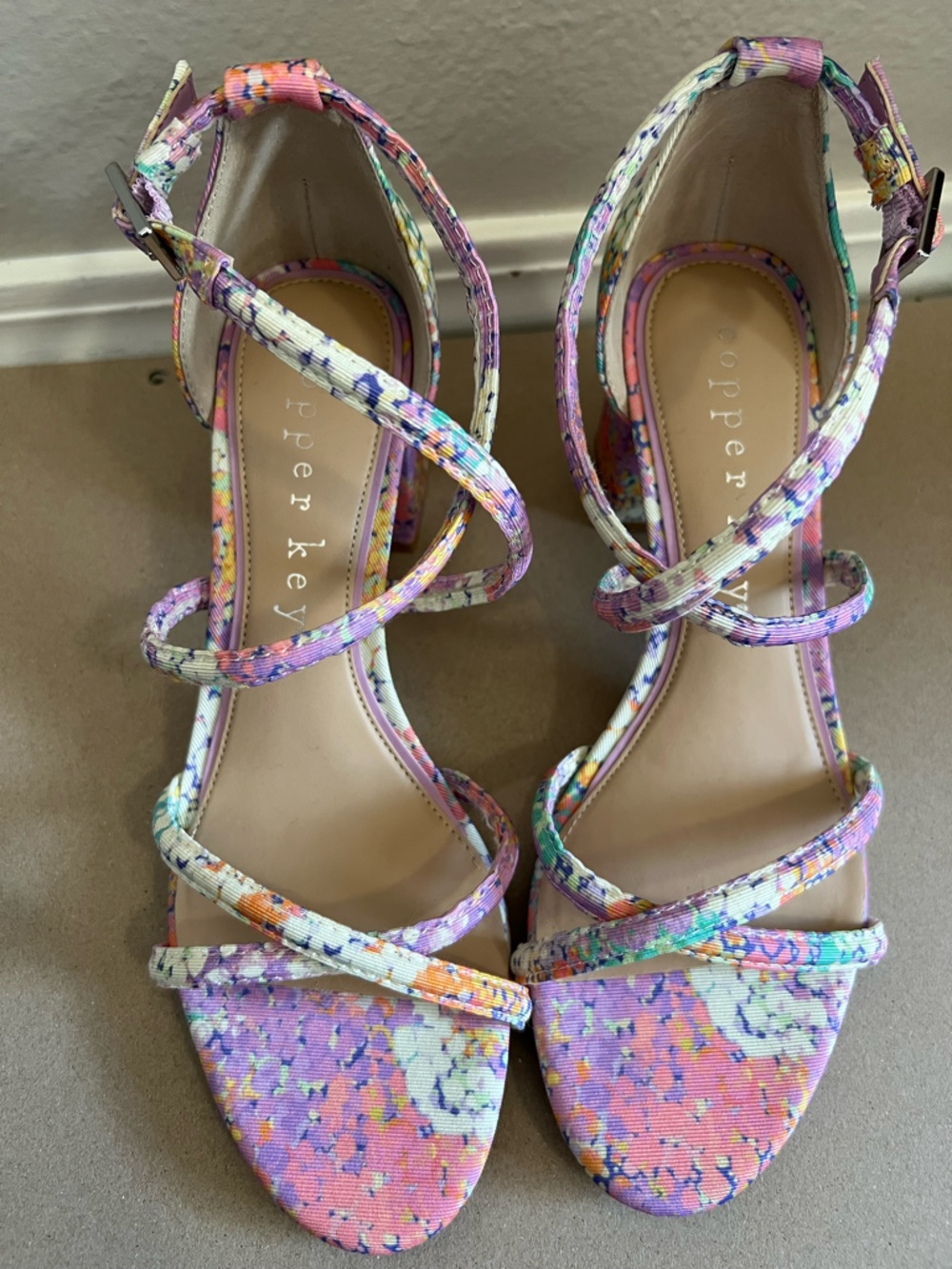 NEW- Copper Key Floral Strap Sandals